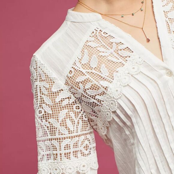 FEATHER BONE by‎ ANTHROPOLOGIE Lucille Pintucked Lace Tunic in Ivory - Picture 3 of 12
